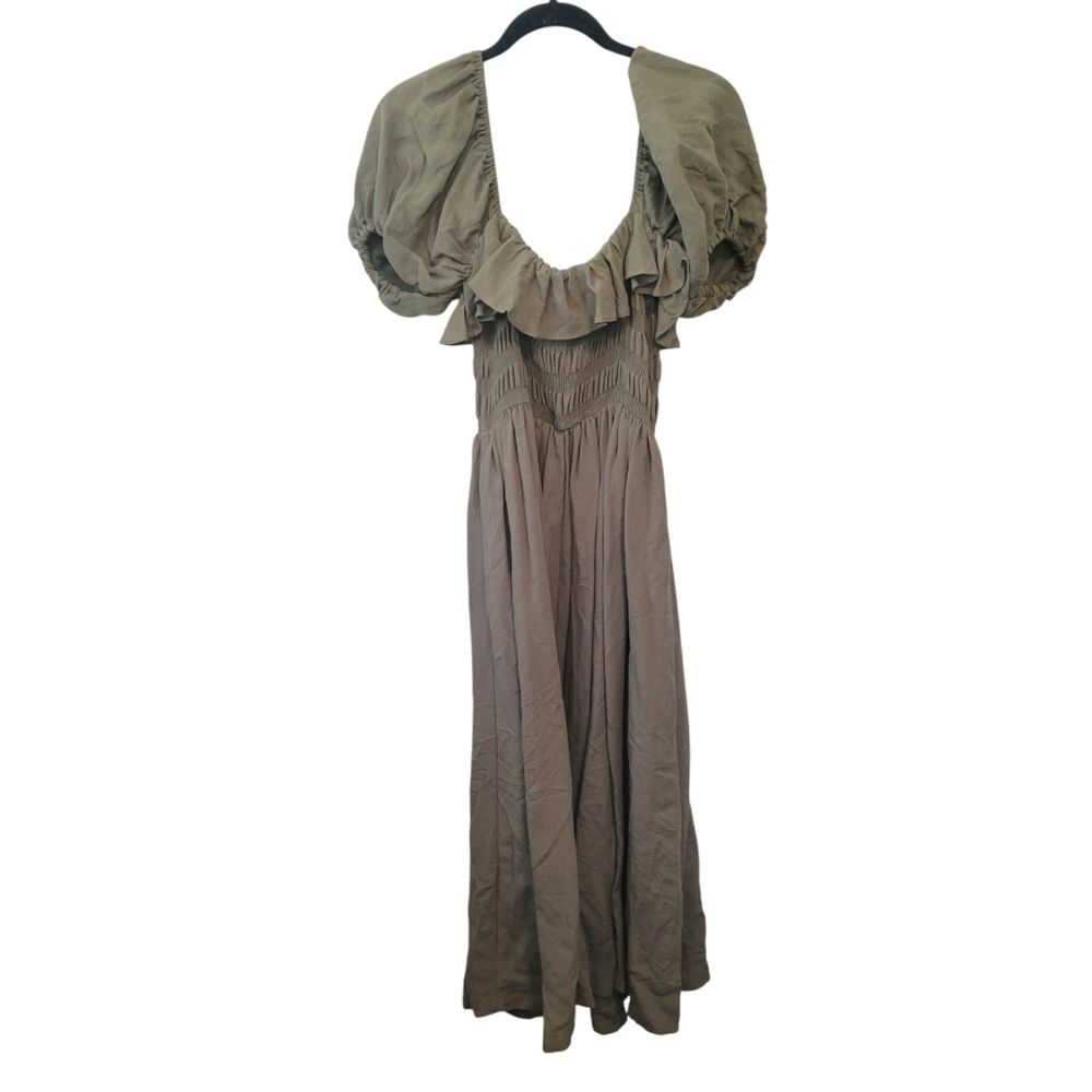 Mable Bennie Ruffled Midi Dress Size Medium Puff Sleeve - Picture 5 of 9